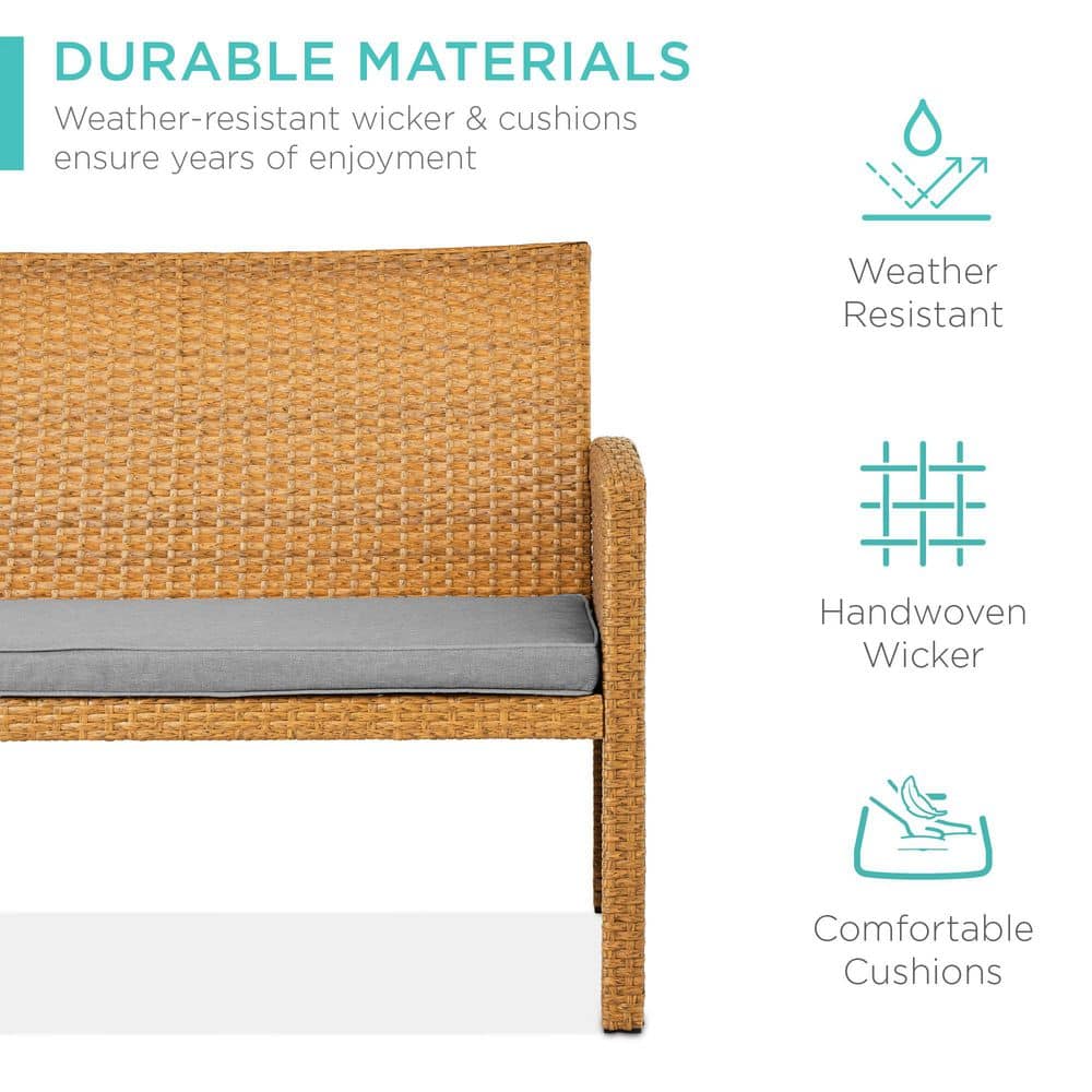 Natural Wicker 4-Piece Patio Conversation Set with Cement Gray Cushions