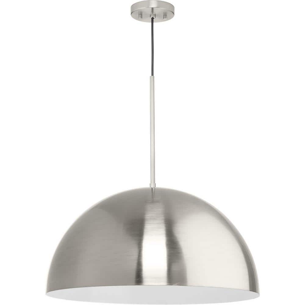Elegant Brushed Nickel Pendant with White Dome Shade, 23.62"