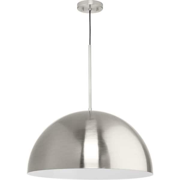 Perimeter Collection 23.62 in. 1-Light Brushed Nickel Mid-Century Modern Pendant with metal Shade