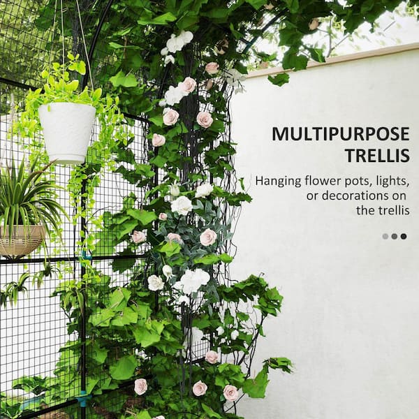 Outsunny - Raised Garden Beds with Arch Trellis, Climbing Net, Galvanized Steel Planter Box for Climbing Vegetables Flowers Herbs