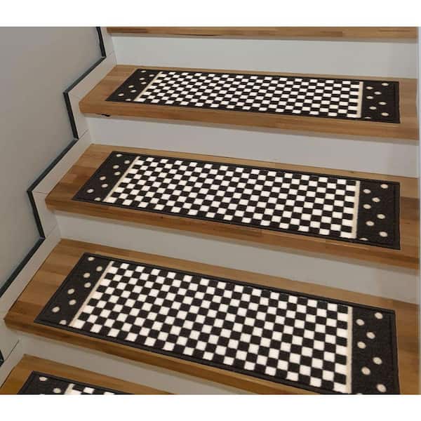 Custom Size Checkered Design Black 6 in. x 26 in. Stair Treads Cover (Set of 7)
