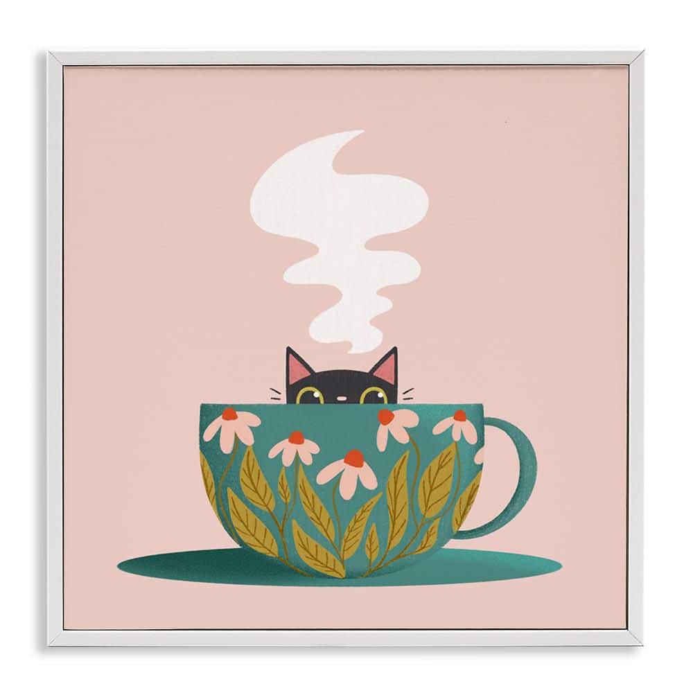Cat Peeking Over Teacup by Sarah Hickman White Framed Animal Giclee Art Print 12 in. x 12 in. price history on PriceWatchPro