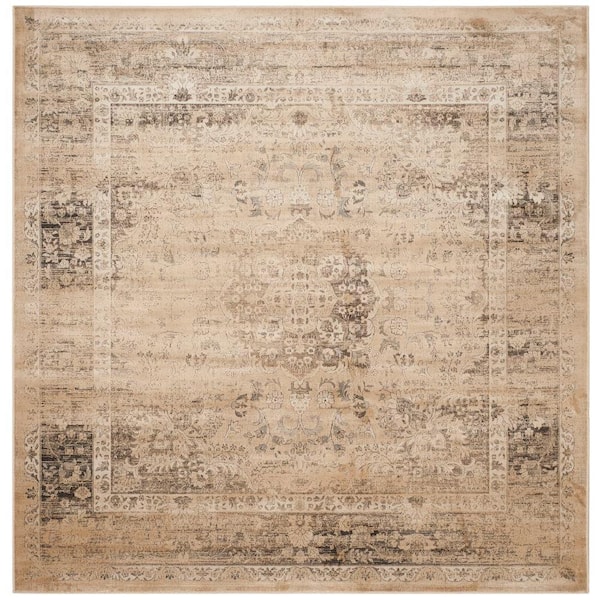 Vintage Warm Beige 8 ft. x 8 ft. Square Border Area Rug