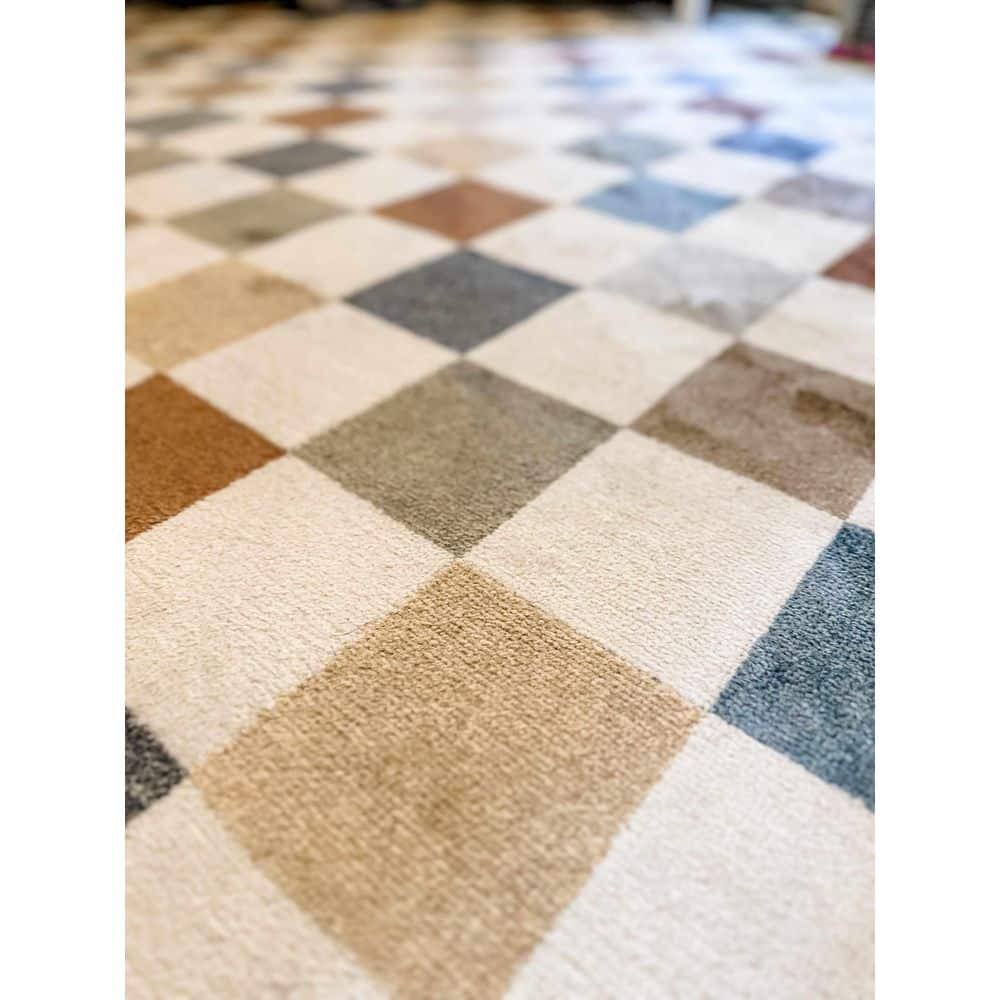 Alia Blue and Tan Checkered Washable Polyester Rug