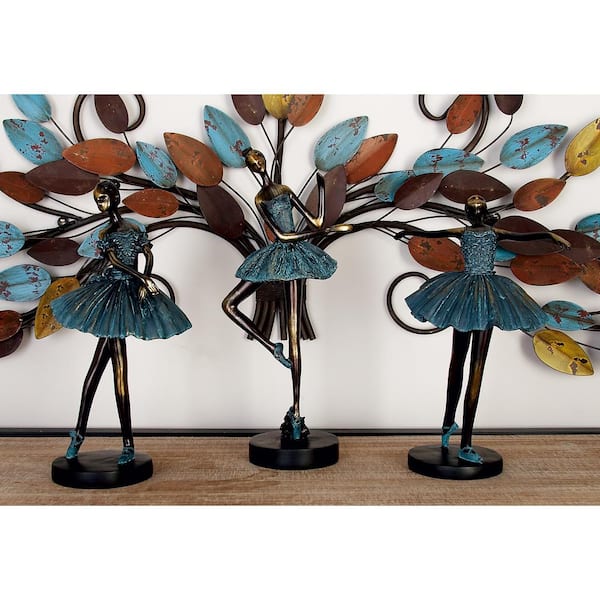Litton Lane Teal Polystone Dancer Sculpture (Set of 3)