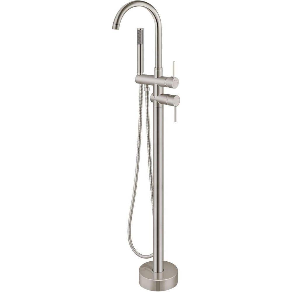 Single Handle Claw Foot Tub Faucet with Hand Shower Wall Mounted in Brushed Nickel
