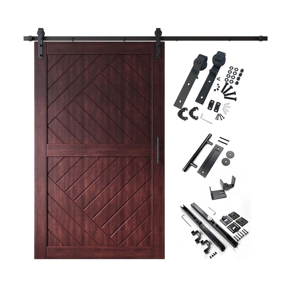HT 48 in. x 84 in. C-Panel Red Mahogany Geometric Design Solid Pine Wood Sliding Barn Door with Hardware Kit price history on PriceWatchPro