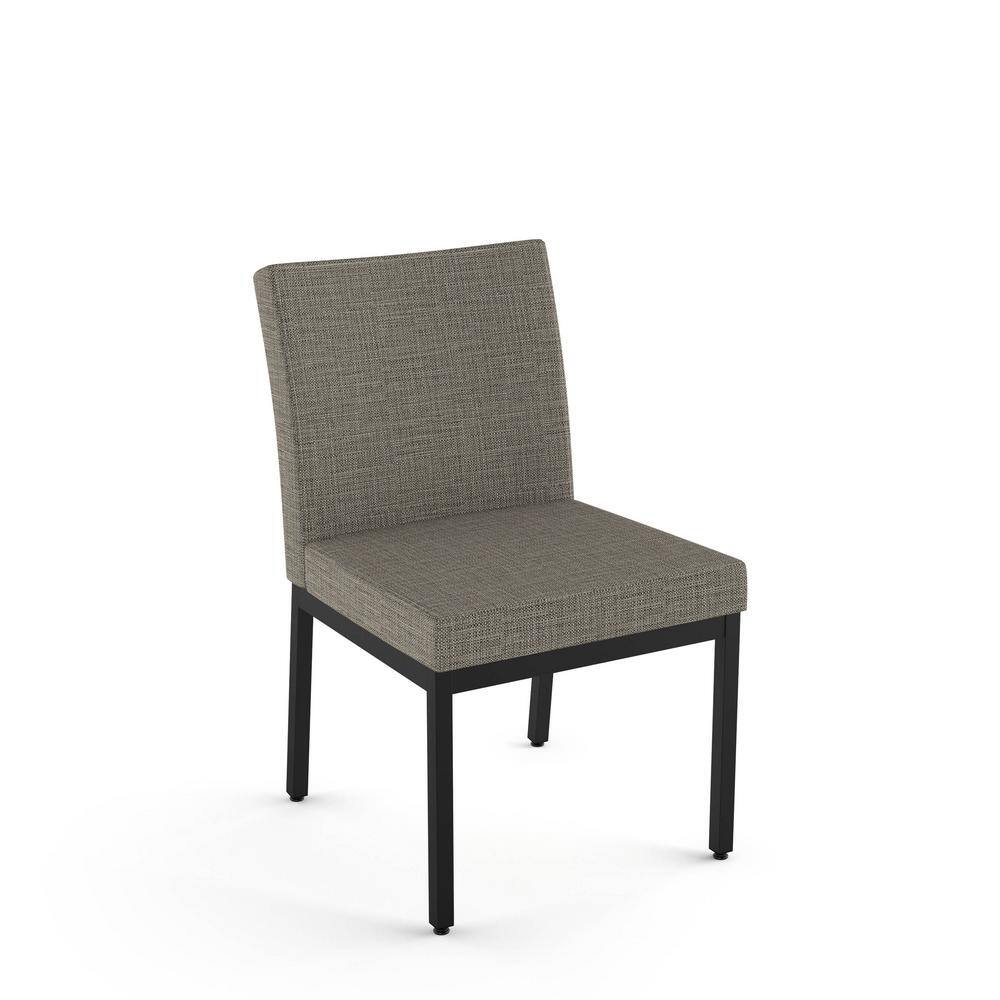 Beige & Black Tweed Fabric Dining Chair with Black Metal Frame, Set of 2