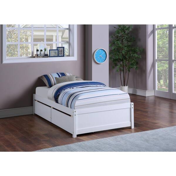 White Twin Solid Wood Platform Bed, Twin Platform Bed With Drawers Solid Wood