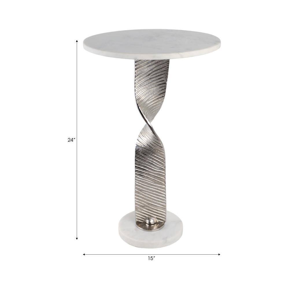 15 in. Silver Round Marble Top End Table with Twisted Etched Base - thumbnail 6