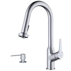 Dockton Single Handle Pull Down Sprayer Kitchen Faucet with Matching Soap Dispenser in Stainless Steel