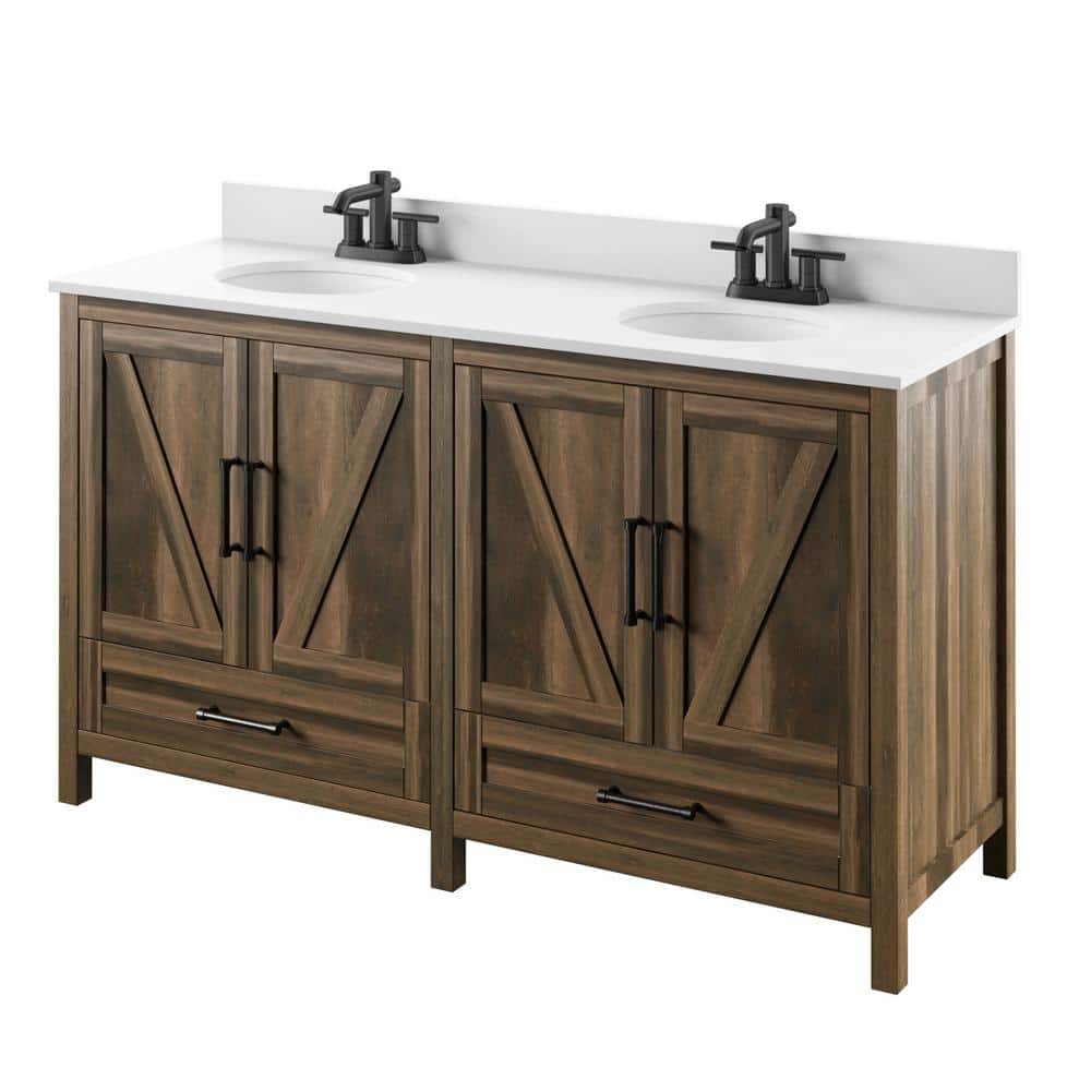 Canyon Lake Pine Double Bathroom Vanity with White Stone Top