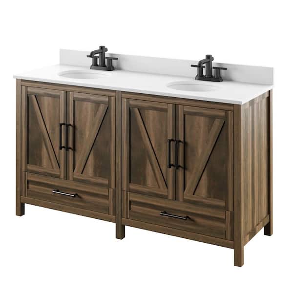 60 in. W x 20 in. D x 38 in. H Rustic Bath Vanity in Canyon Lake Pine with Vanity Top in White with White Basin