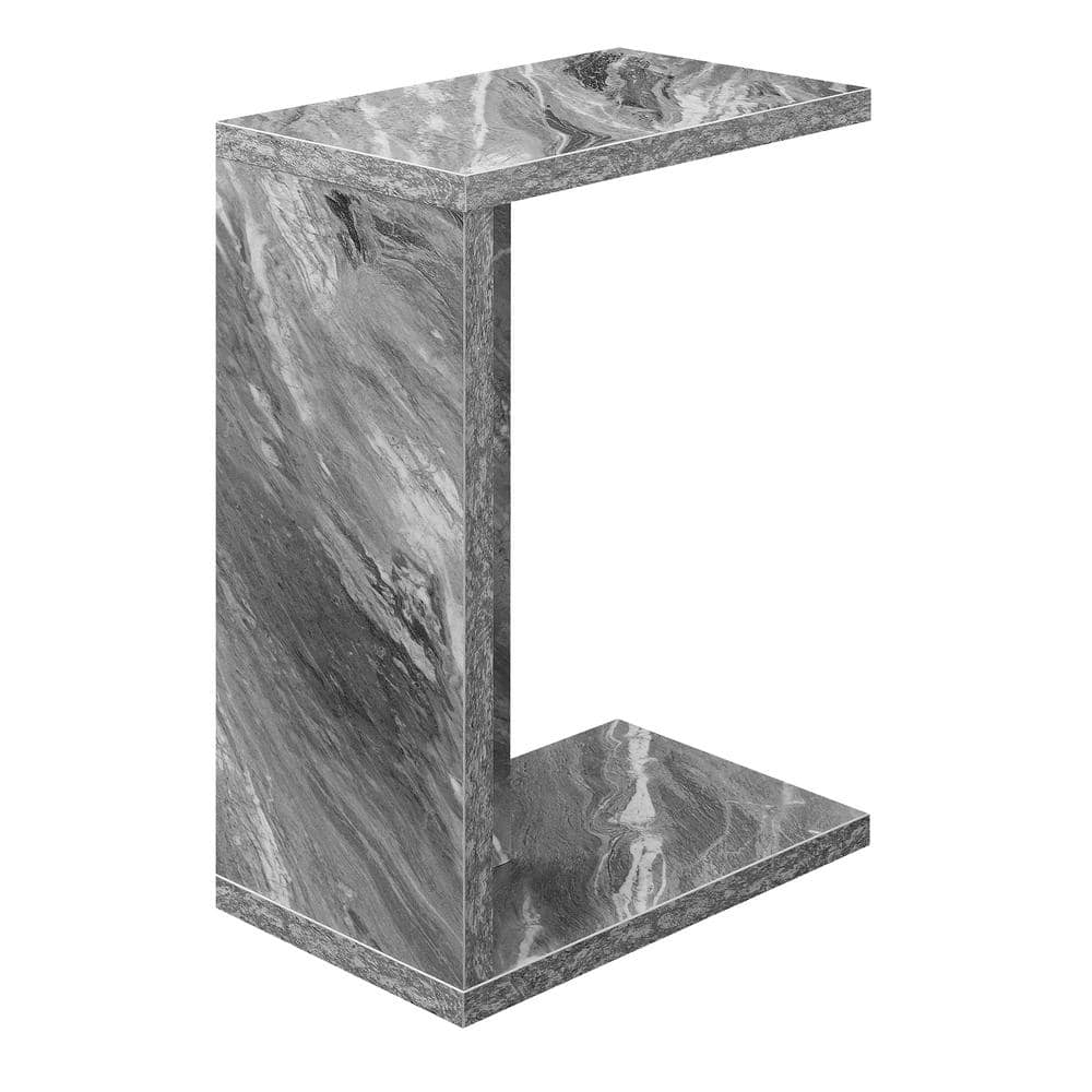 Gray Faux Marble C-Shaped End Table