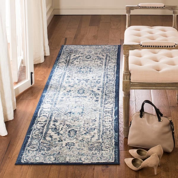 Brentwood Light Gray/Blue 2 ft. x 14 ft. Distressed Medallion Runner Rug