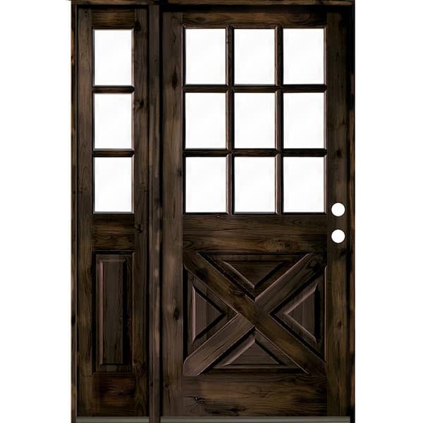 Krosswood Doors 46 in. x 80 in. Knotty Alder 2-Panel Left-Hand/Inswing Clear Glass Black Stain Wood Prehung Front Door w/Left Sidelite