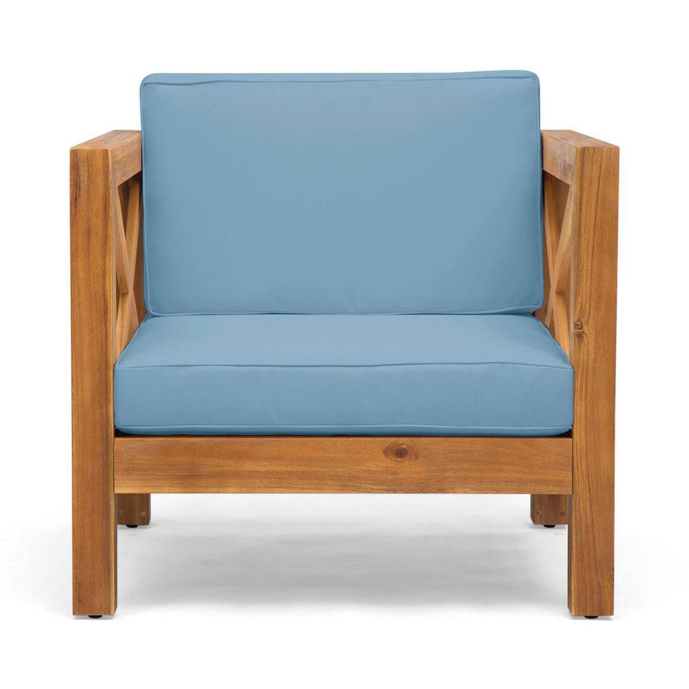 Anky Brown Wood Outdoor Lounge Chair with Blue Cushion price history on PriceWatchPro
