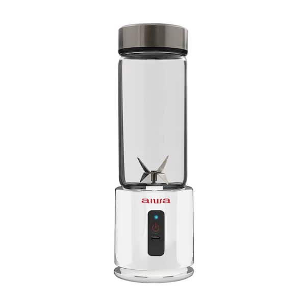 AIWA 13.5 oz. Single Speed Rechargeable White Portable Blender, with Extra Lid, Blend, Sip, and Clean