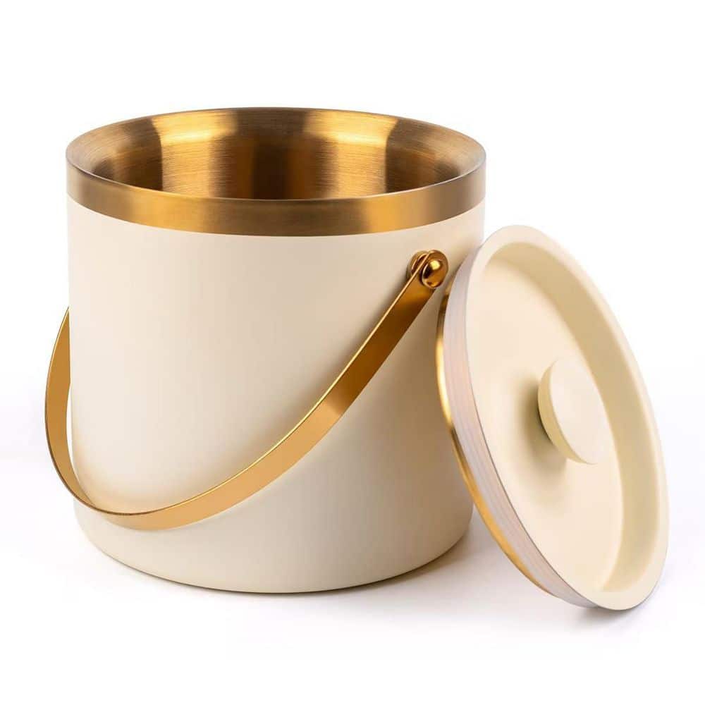 3L Beige Double Wall Insulated Stainless Steel Ice Bucket with Lid and Scoop for Cocktail, Champagne, Parties price history on PriceWatchPro