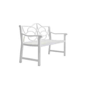 50.50 in. Metal Outdoor Bench Iron Metal Steel Frame Patio Park Bench with Backrest and Armrest in White Finish