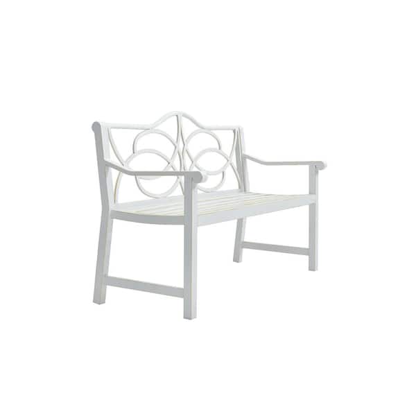 ITOPFOX 50.50 in. Metal Outdoor Bench Iron Metal Steel Frame Patio Park Bench with Backrest and Armrest in White Finish