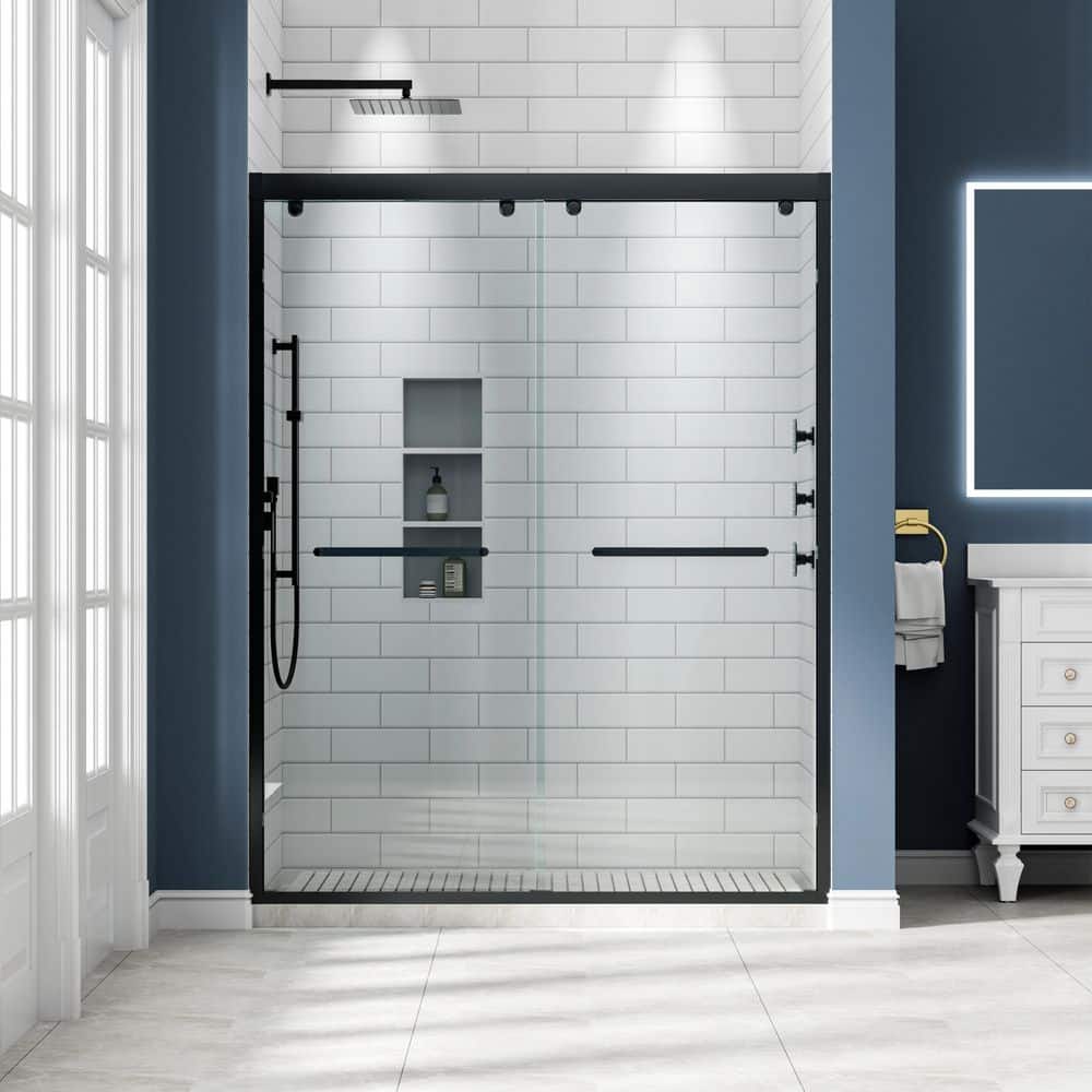 56-60 in. W x 75 in. H Matte Black Soft Close Double Sliding Framed Shower Door ANSI 5/16 in. (8mm) Tempered Clear Glass price history on PriceWatchPro