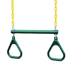 17 in. Trapeze Bar with Rings in Green/Yellow