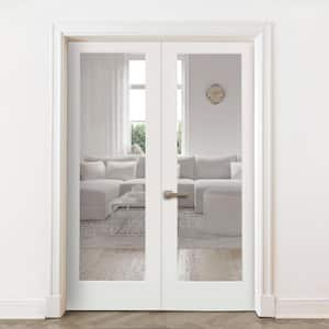 48 in. x 96 in. Craftsman Shaker 1-Lite Clear Glass Right Handed MDF Solid Core Double Prehung French Door