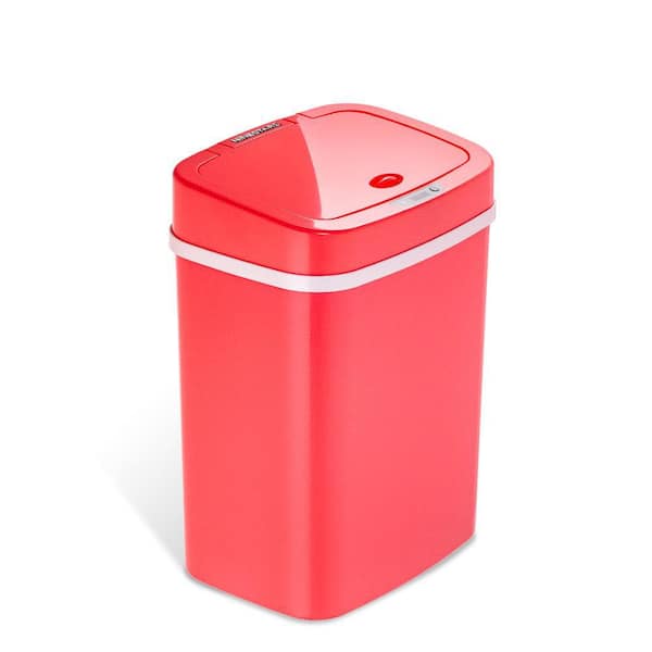 NINESTARS 3 Gal. Motion Sensor Red Rectangular Shape Plastic Trash Can