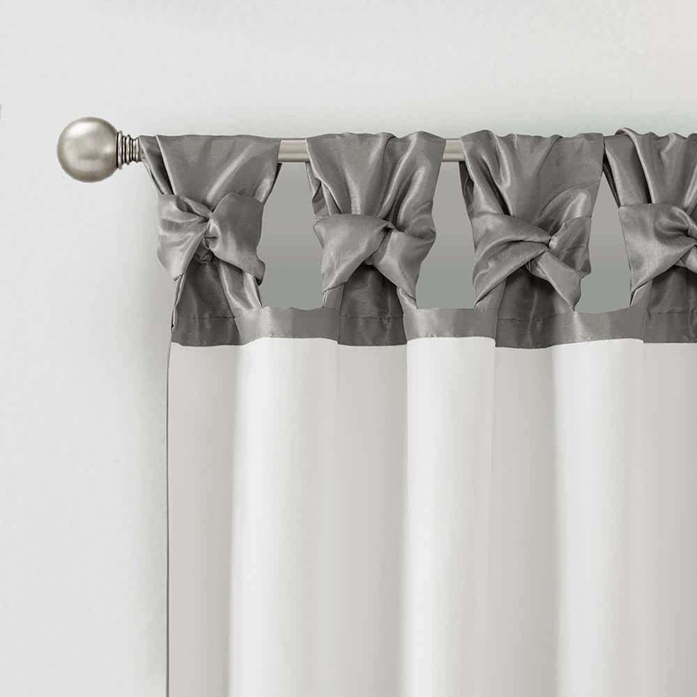 Charcoal Faux Silk Room-Darkening Tab Top Drapes