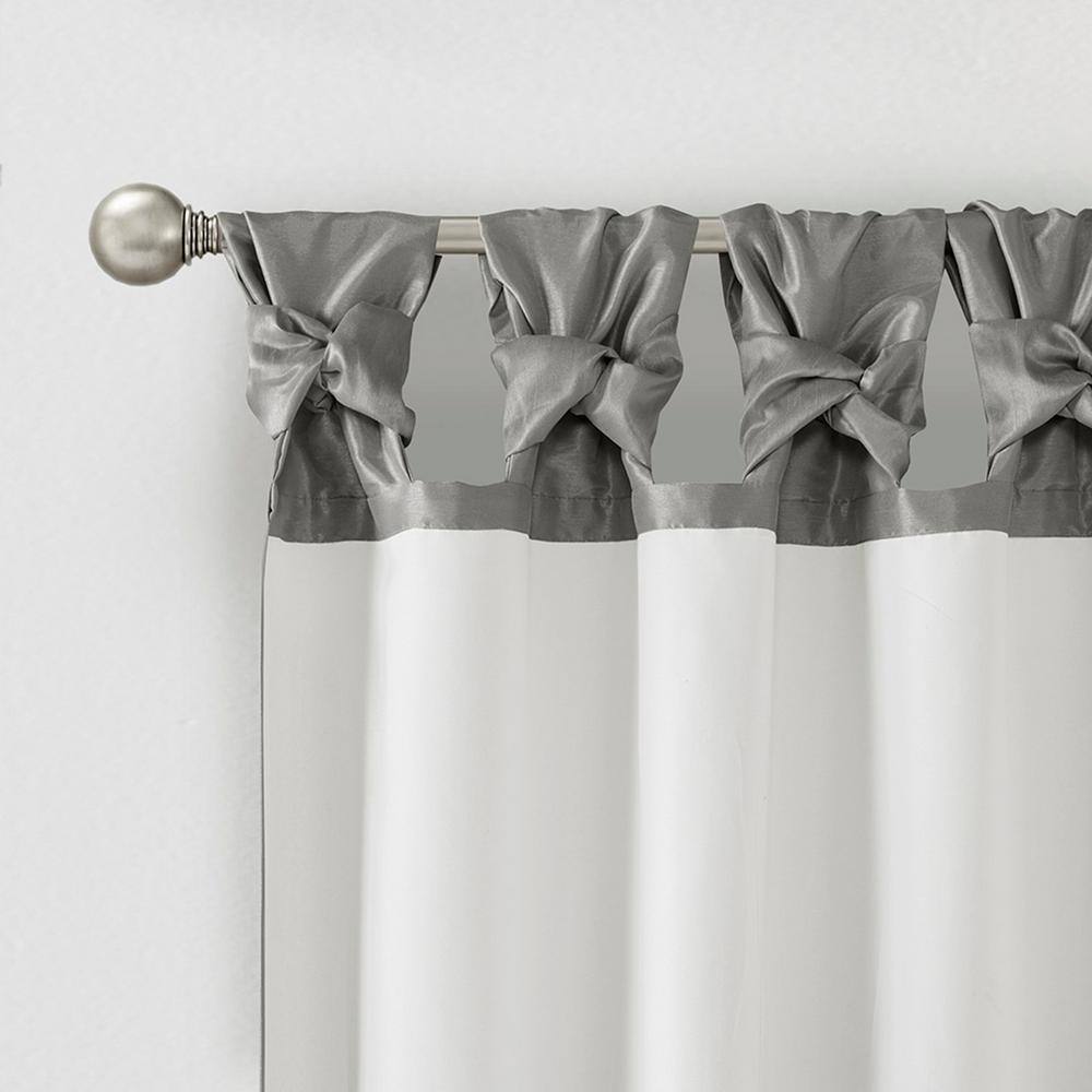 Charcoal Faux Silk Tab Top Light Filtering Curtain Panel