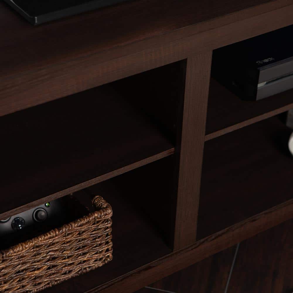 Espresso Corner Wood Media Stand with Adjustable Shelving