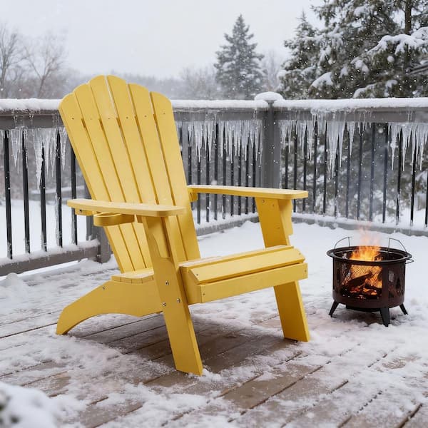 Yellow Oversized Adirondack Chair Fire Pit Chair with Cup Holder