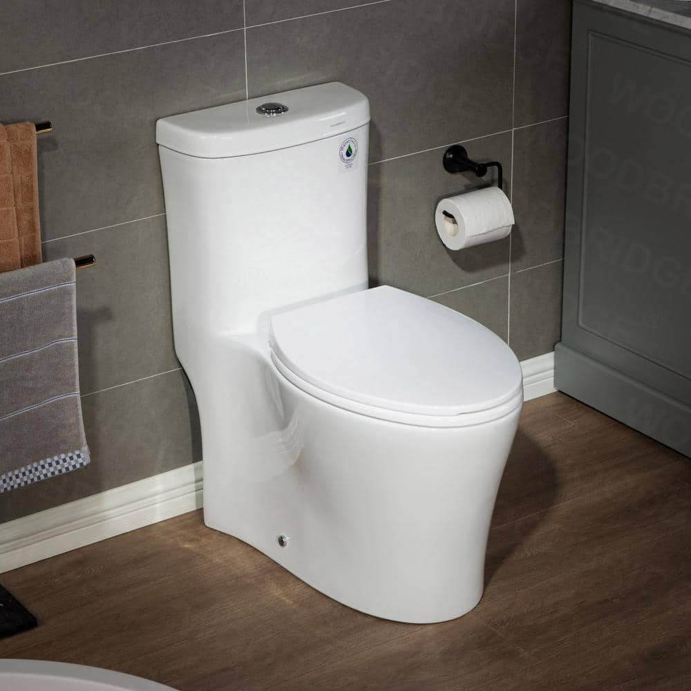 White Elongated One-Piece Dual Flush Toilet with Soft Closing Seat