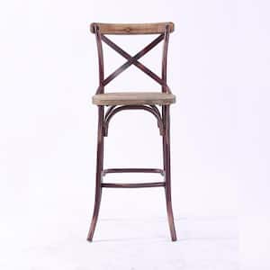 Zaire Antique Red and Antique Oak Metal Tube Wood Bar/Side Chair