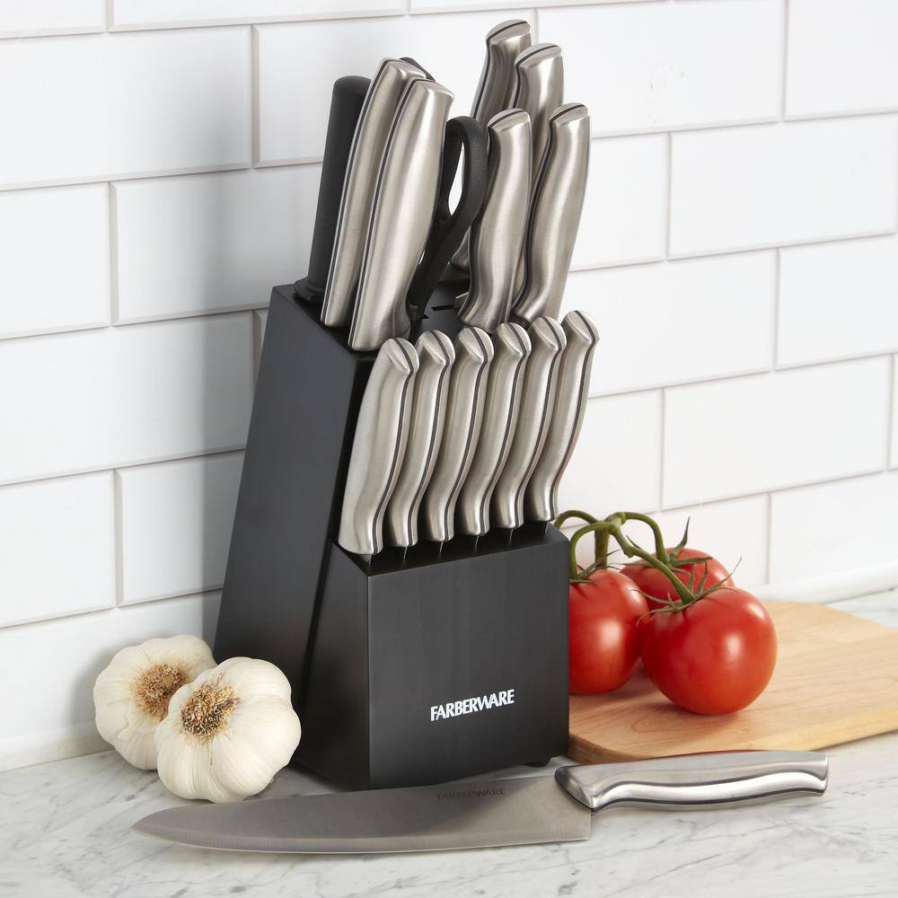 15-Piece High Carbon Stainless Steel Knife Block Set with Ergonomic Handles