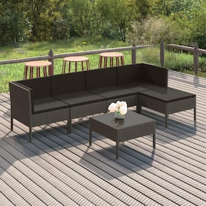 Metal Frame 6-Piece Patio Lounge Set with Gray Cushions Poly Rattan Gray Suitable for Garden, Backyard, Balcony, Porch