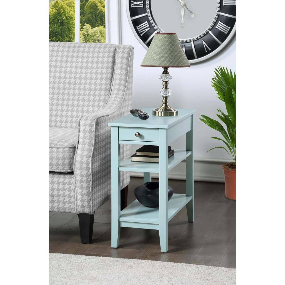 Sea Foam Blue Wood Chairside End Table with Storage