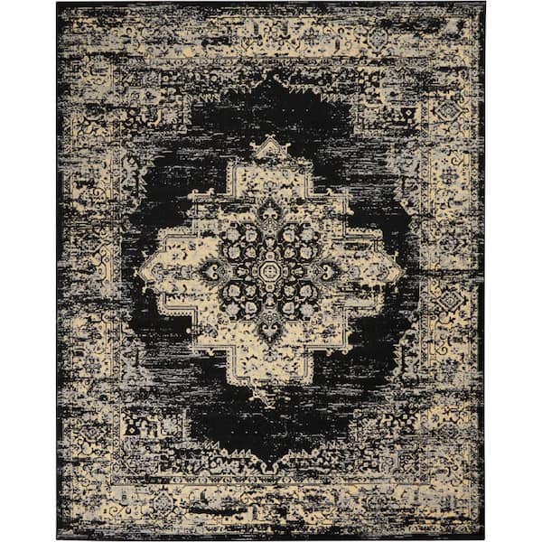 Nourison Grafix Black 9 ft. x 12 ft. Center medallion Transitional Area Rug