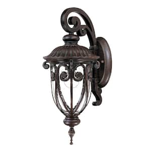 Naples Collection 1-Light Marbleized Mahogany Outdoor Wall Lantern Sconce