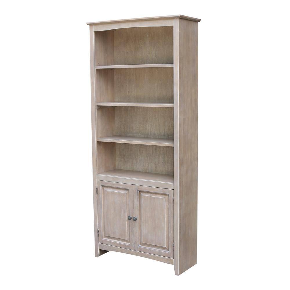Washed Gray Taupe 72" Solid Wood Bookcase with Doors