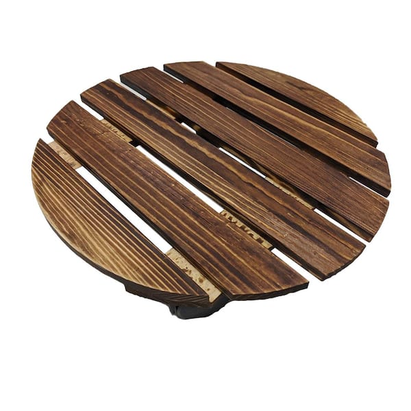 Photo 1 of 12 in. Round Wooden Plant Caddy