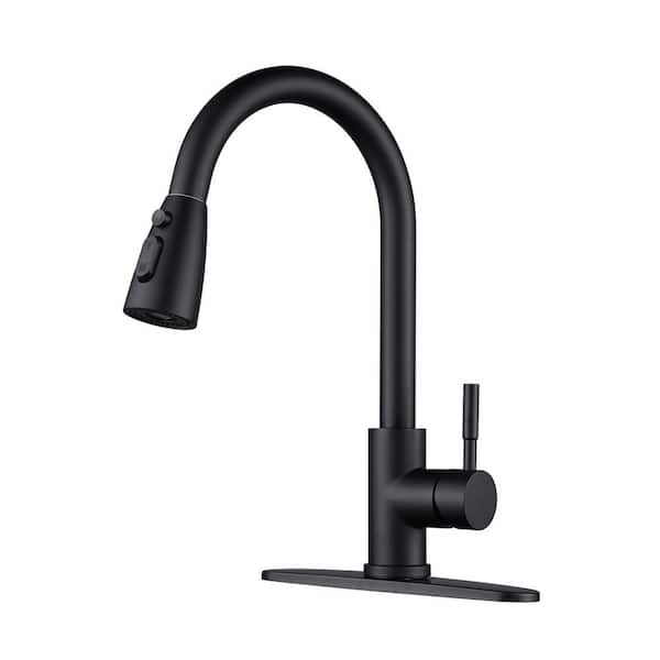 ALEASHA Single Handle Pull Down Sprayer Kitchen Sink Faucet in Black
