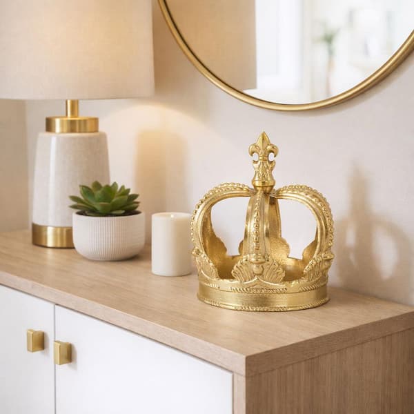6.25 in. x 7 in. Gold Metal Decorative Embossed Crown Figurine