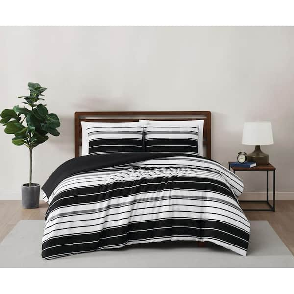 Craver 3-Piece Charcoal Gray Striped Cotton Full/Queen Comforter Set