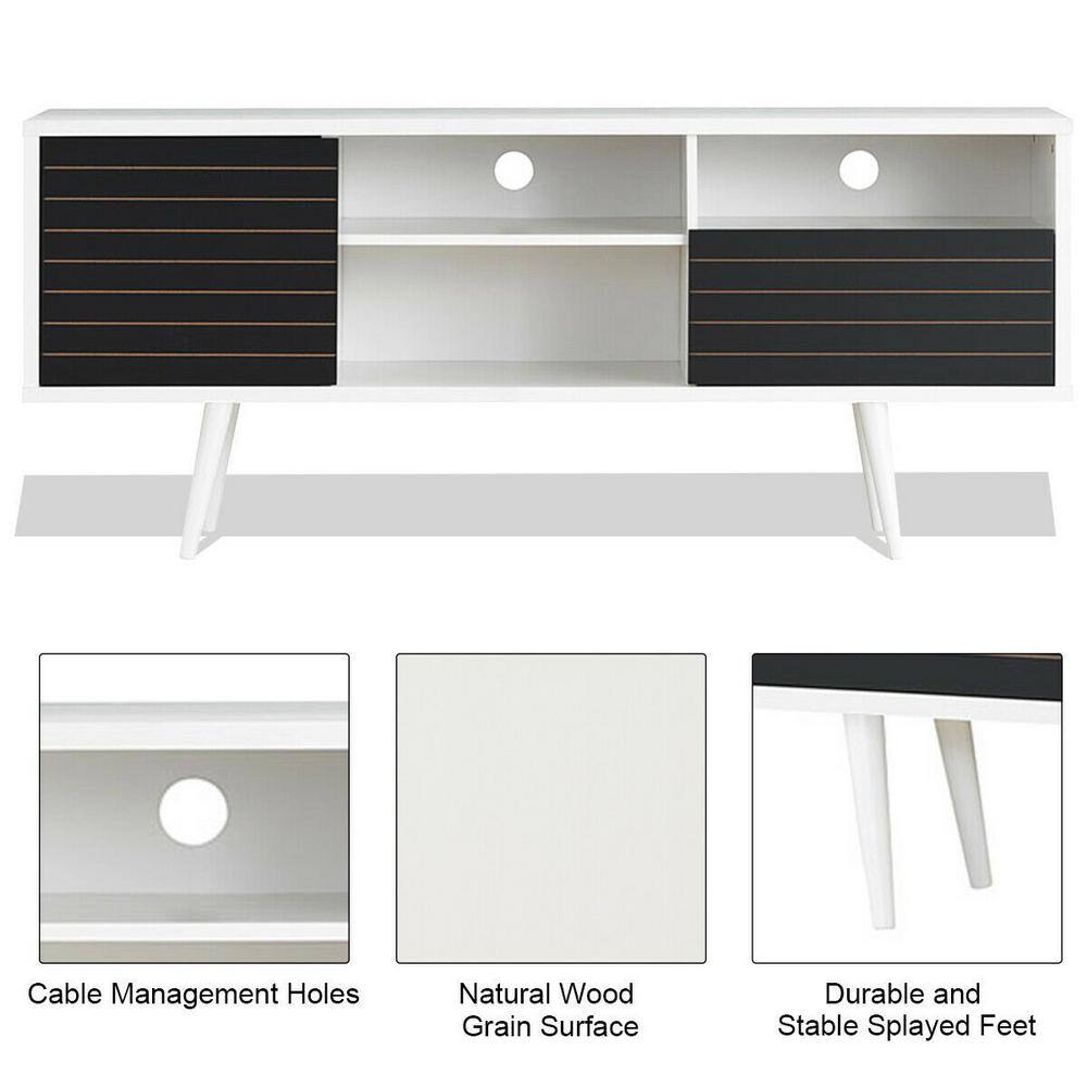 Modern Black and White MDF TV Stand with Cabinet and Shelves