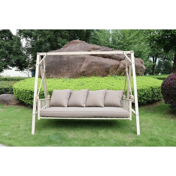 Cane Patio Outdoor Patio Swing with CushionGuard Square Back Cushions