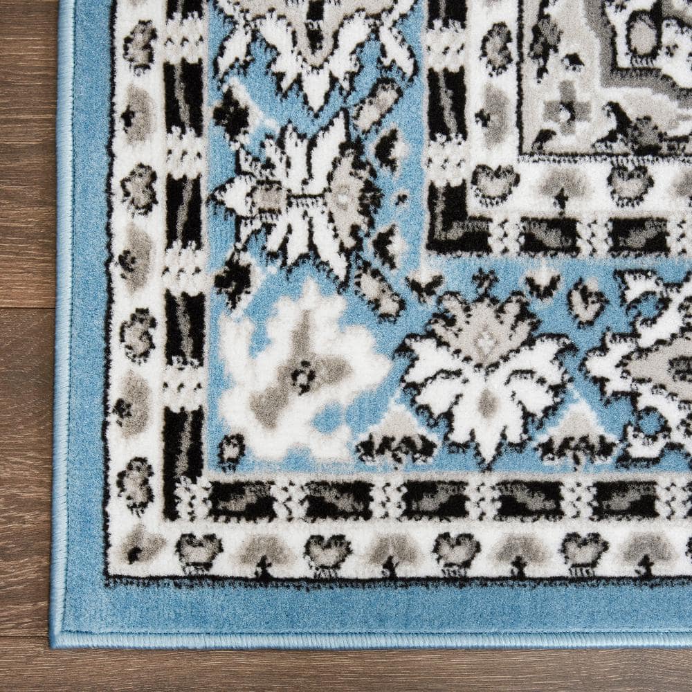 Premium Blue and Gray Medallion Synthetic Area Rug