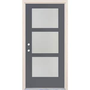 36 in. x 80 in. Right-Hand/Inswing 3 Lite Satin Etch Glass London Painted Fiberglass Prehung Front Door w/4-9/16" Frame