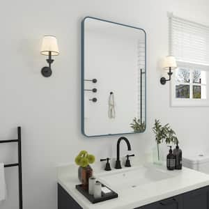 24 in. W x 36 in. H Rectangular Framed Wall Bathroom Vanity Mirror in Navy Blue